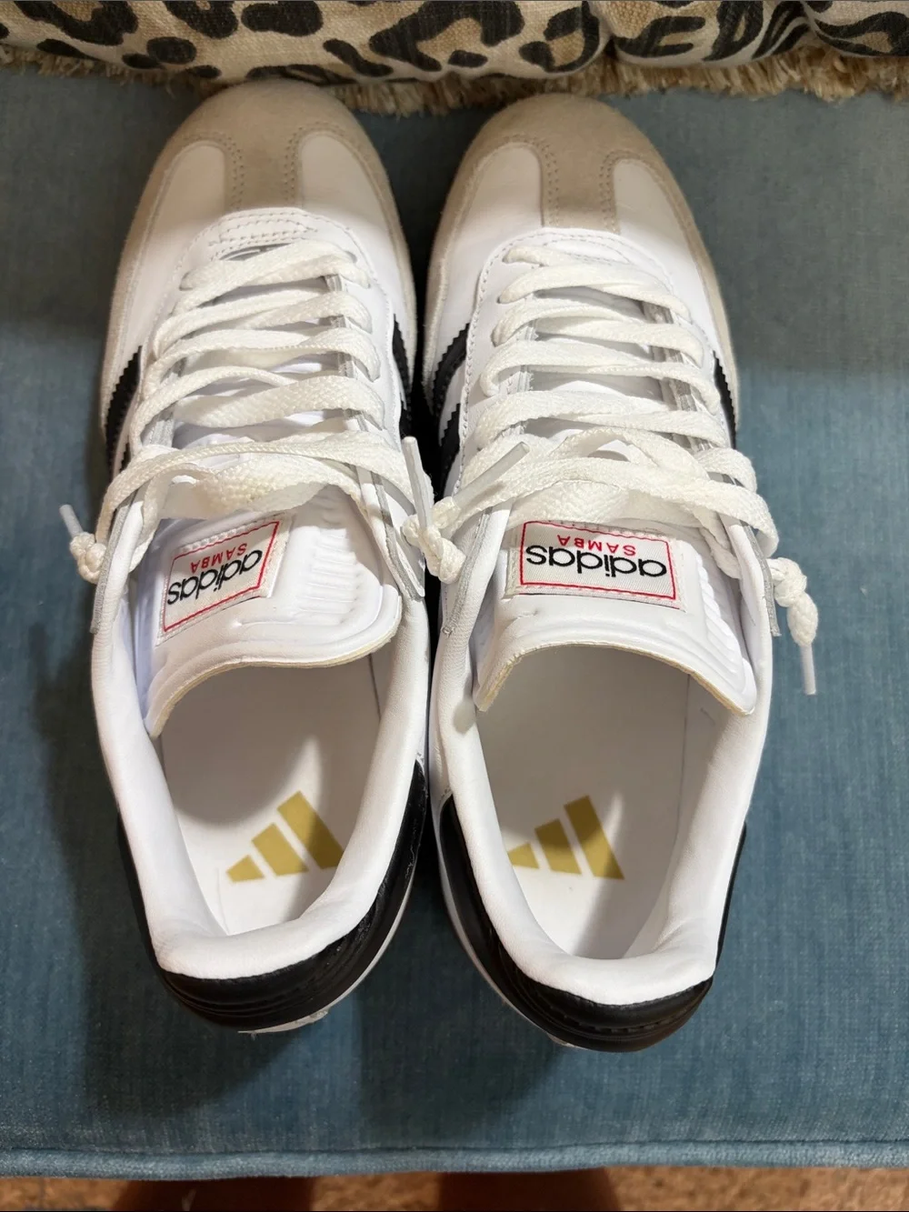 Adidas Samba Sneakers in White, Black & Tan - Picture 6 of 8